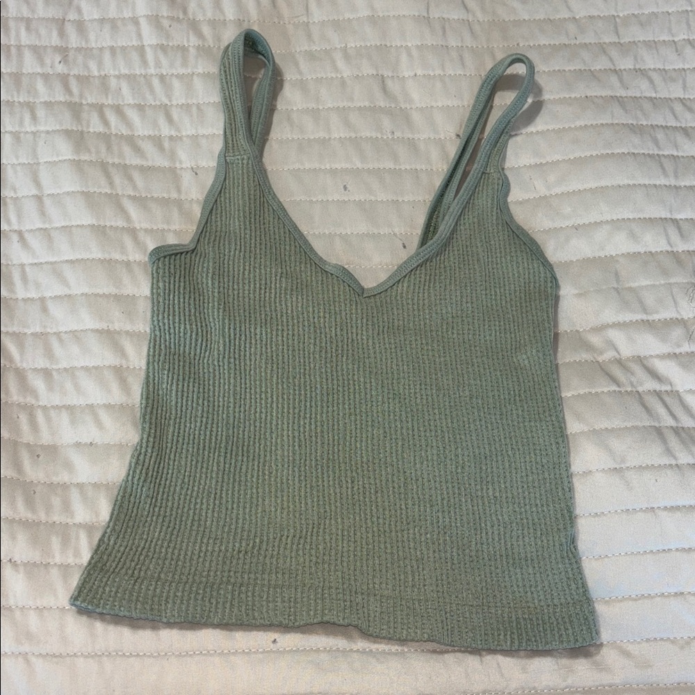 Green Ribbed Tank Top